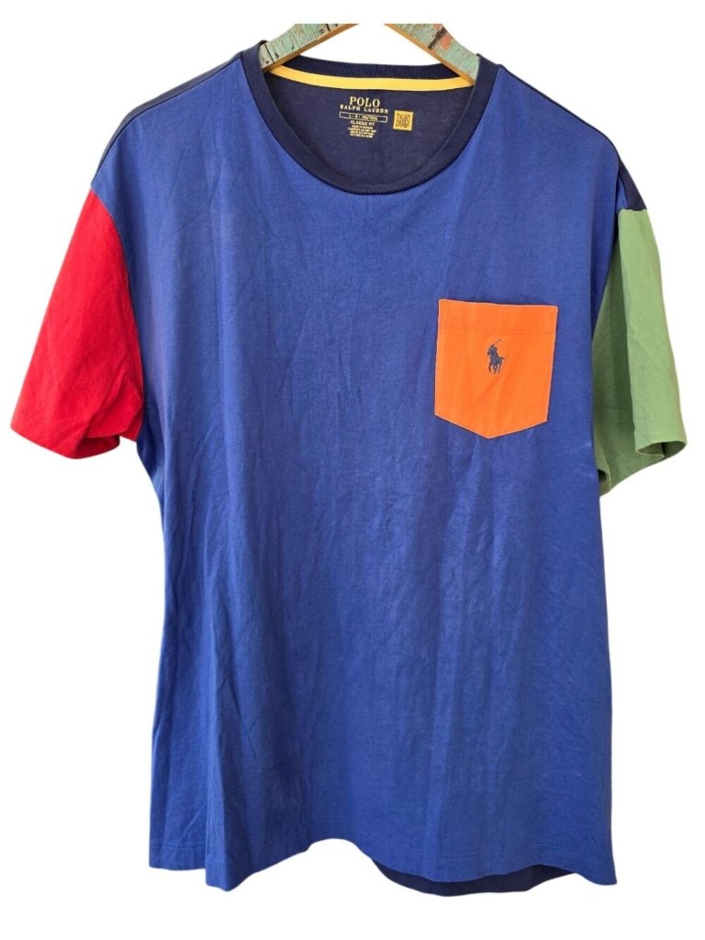Ralph Lauren Polo Classic Fit Jersey Color Block Pocket Tea, Lg, Laundered Only!